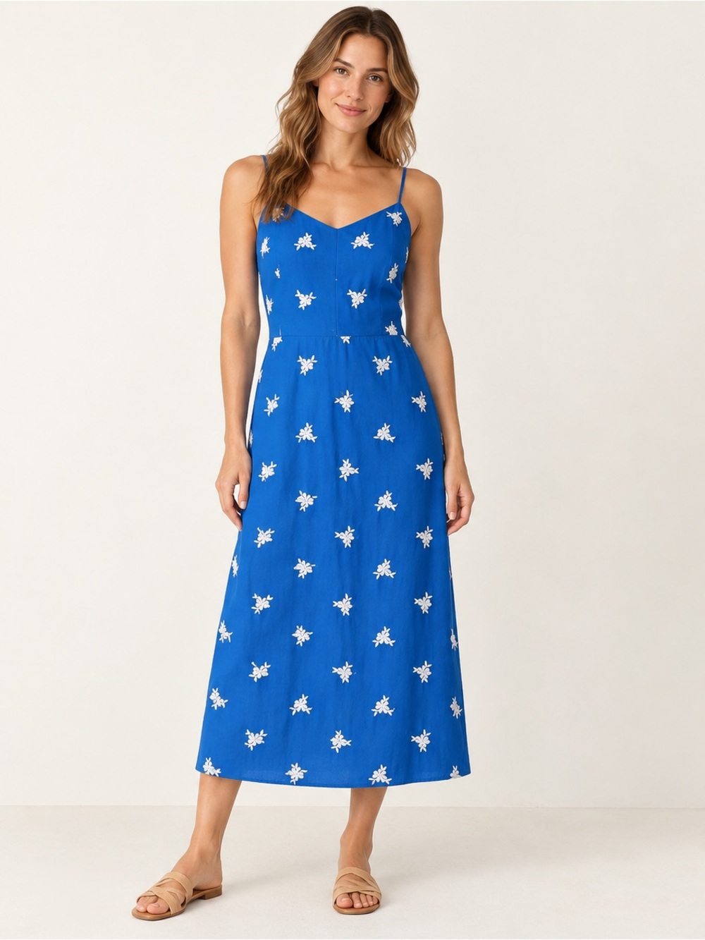 J.Crew Factory Bright Grotto Embroidered Cotton Midi Dress 4 NWT